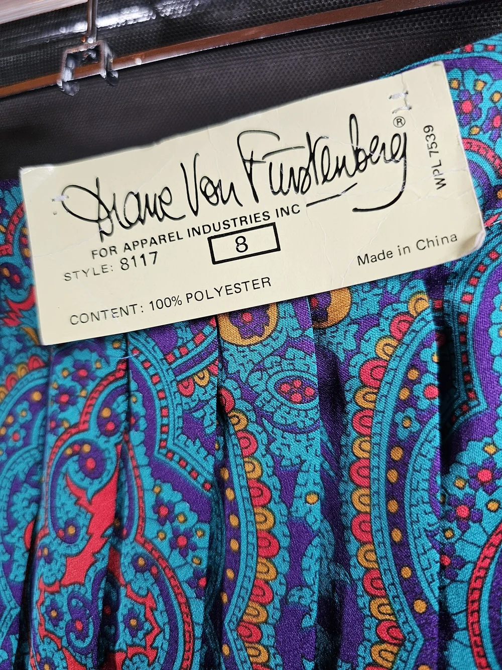 RARE VINTAGE NWT! Diane Von Furstenberg Teal Paisley Pleated Maxi Skirt